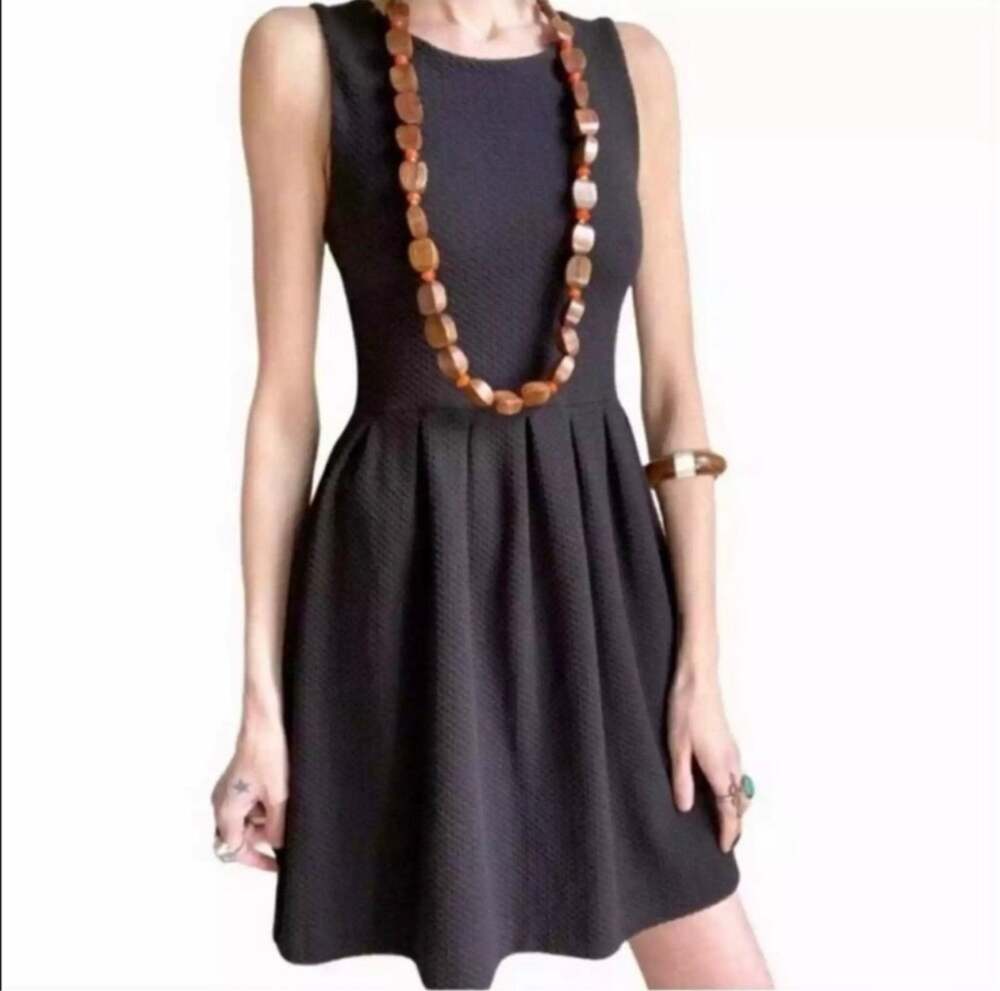 Ganni Womems black herringbone texture dress w stretch S